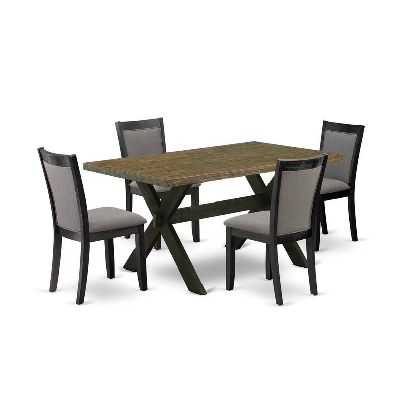 HomeStock 5-Piece Distressed Jacobean Finish Solid Wood Top Dining table with 4 Chairs