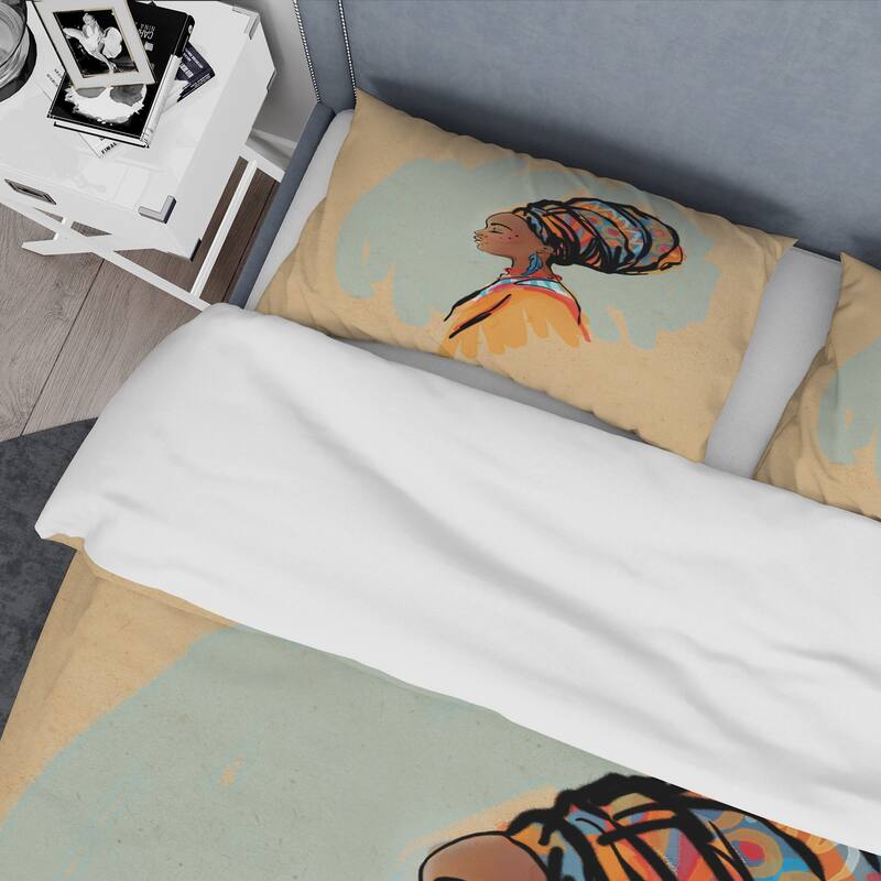 Designart 'Portrait of African American Woman With Turban II' Modern Duvet Cover Set