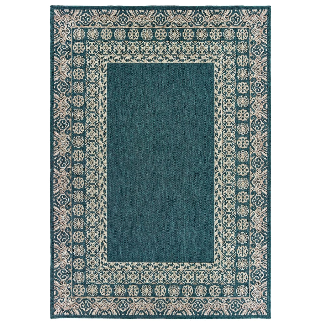 Knoxville Blue Grey Border Outdoor Casual Area Rug