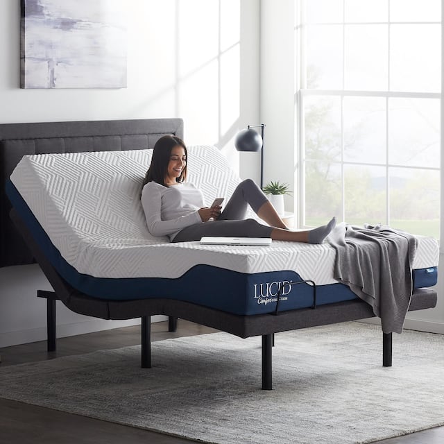 Lucid Comfort Collection Hybrid Mattress and Deluxe Adjustable Bed Set