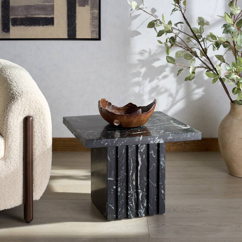 SAFAVIEH Couture Eftenia Tall Square Marble Accent Table - 21 In W x 21 In D x 16 In H - 21"W x 21"D x 16"H