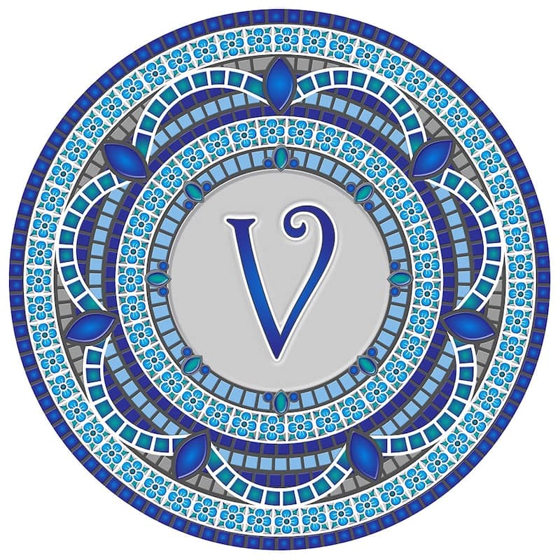 Custom Monogram Decorative Poolmat #1 - Mosaic Pool Art - 29" in Diameter - Letter "V"