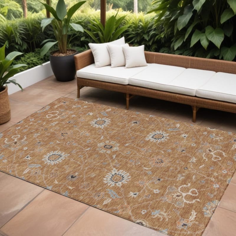 HomeRoots Floral Traditional Rectangle Outdoor Rug - 10' X 14'