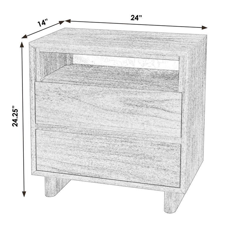 Halmstad 24 in. W Wood Panel 2 Drawer Nightstand with Soft-Closing Drawers