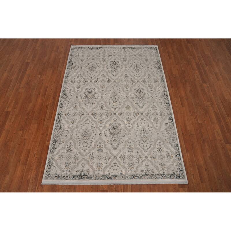 Machine Made Oriental Polyester Carpet Traditional All-Over Beige & Ivories Agra Area Rug - 7' 5'' X 5' 2''