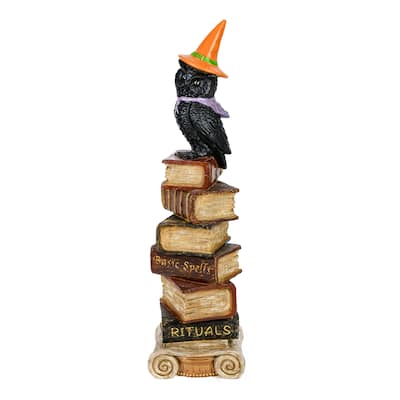 National Tree Company Halloween Tabletop Decoration, Black, Owl on Stacked Books, 32 Inches