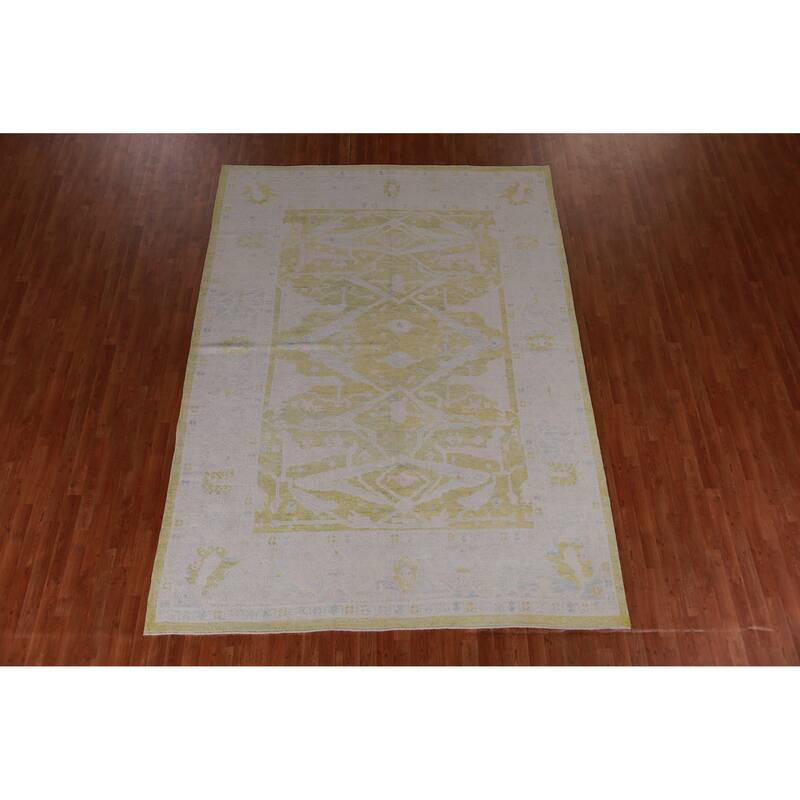 Hand Knotted Oriental 100% Wool Carpet Transitional All-Over Green Oushak Area Rug - 10' 11'' X 8' 0''