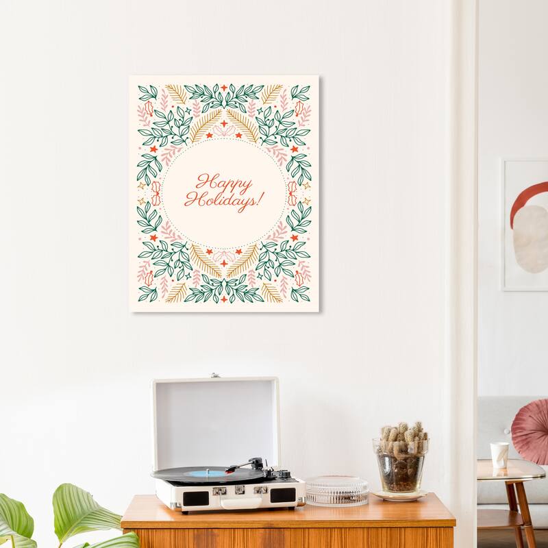 Wynwood Studio Canvas Holiday and Seasonal Happy Holidays Decor Red Modern & Contemporary Wall Art Canvas Print - 20 x 24