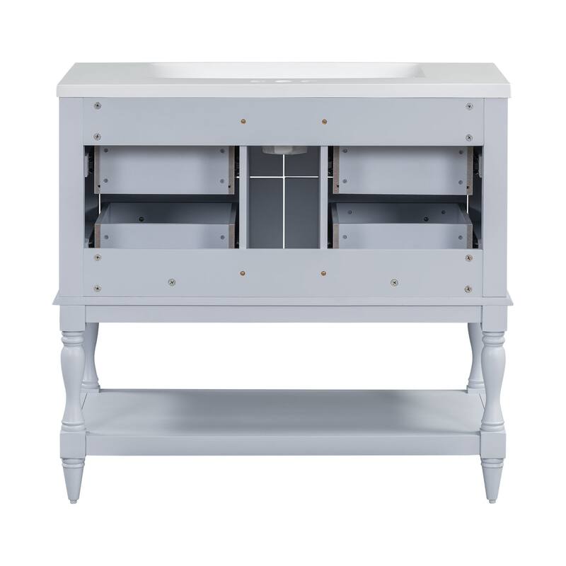 36 inch MDF Freestanding Bathroom Vanity with Integrated Ceramic Sink and Drawers - 36'' x 18'' x 34''