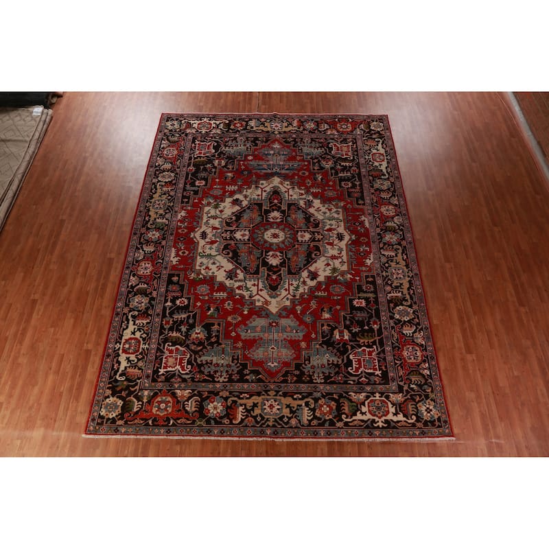 Vegetable Dye Heriz Oriental Area Rug Hand-Knotted Wool Carpet - 10'1"x 13'4"