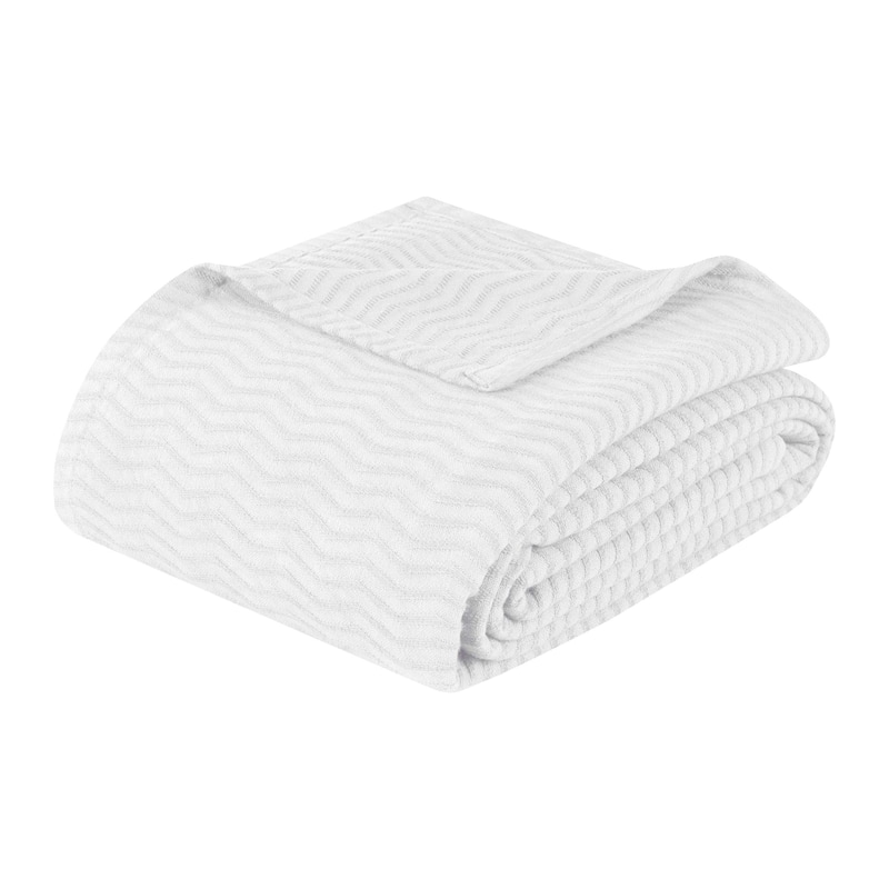 Superior Jena Cotton Textured Chevron Lightweight Woven Blanket - Throw - White