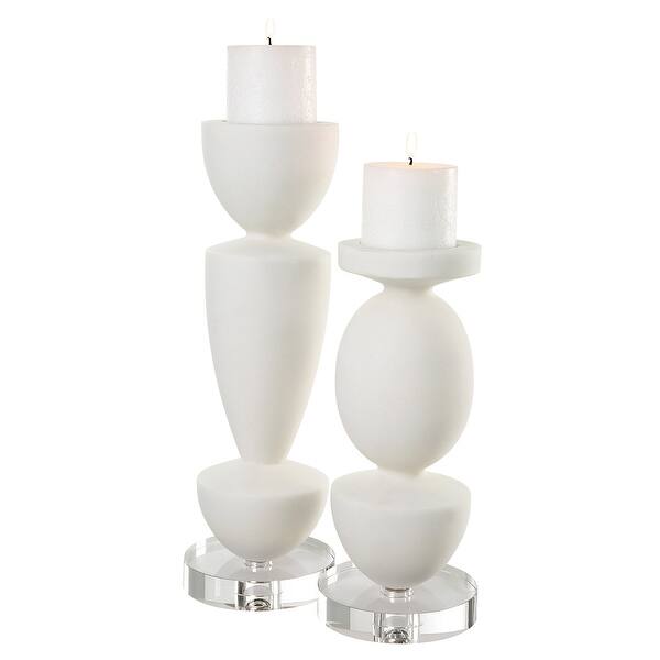 slide 2 of 4, Uttermost Lido White Stone Candleholders, Set Of 2 - 5"W x 16"H x 5"D