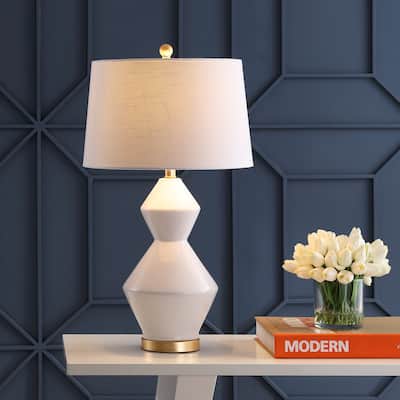 Astor 29" Geometric Ceramic/Metal LED Table Lamp, White/Gold Leaf by JONATHAN Y