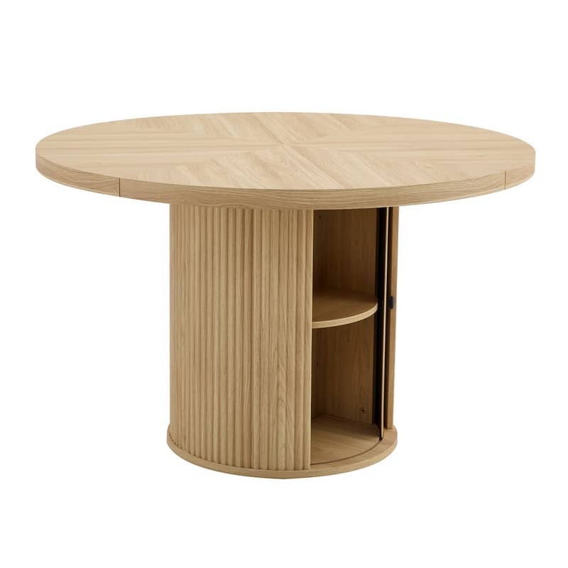 ‌47.2" Round Wood-Grain Dining Table - Double-Tier Storage & Roman Column Base, Timeless Elegance‌.
