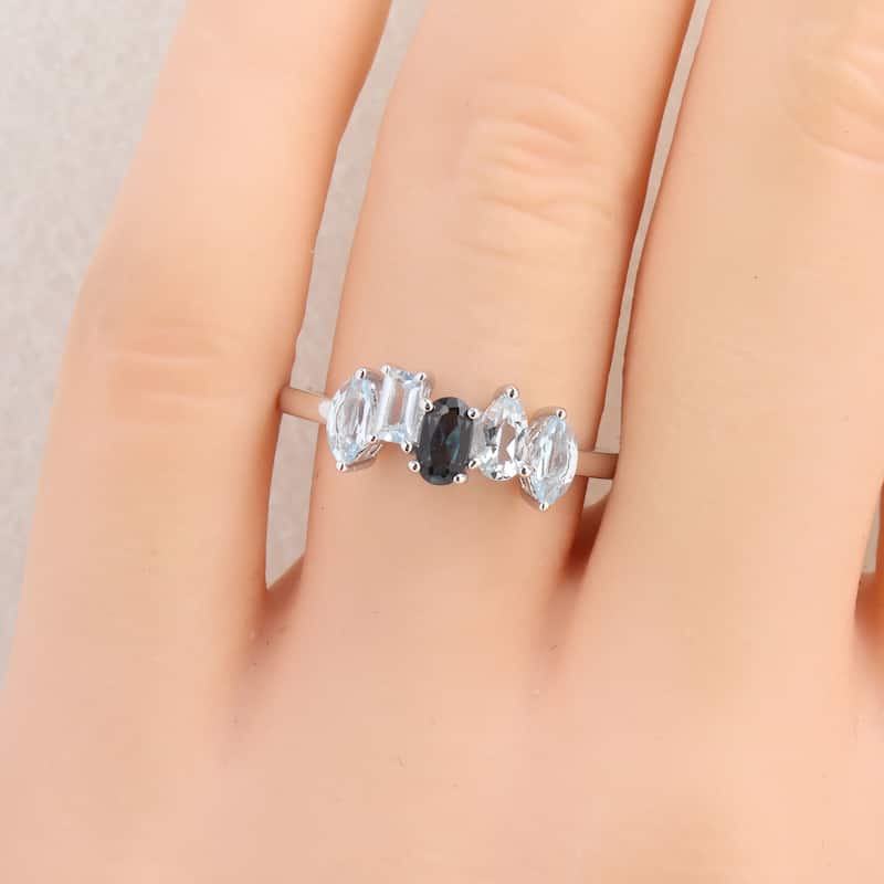 Miadora 1ct TGW Blue Topaz Five Stone Ring Sterling Silver