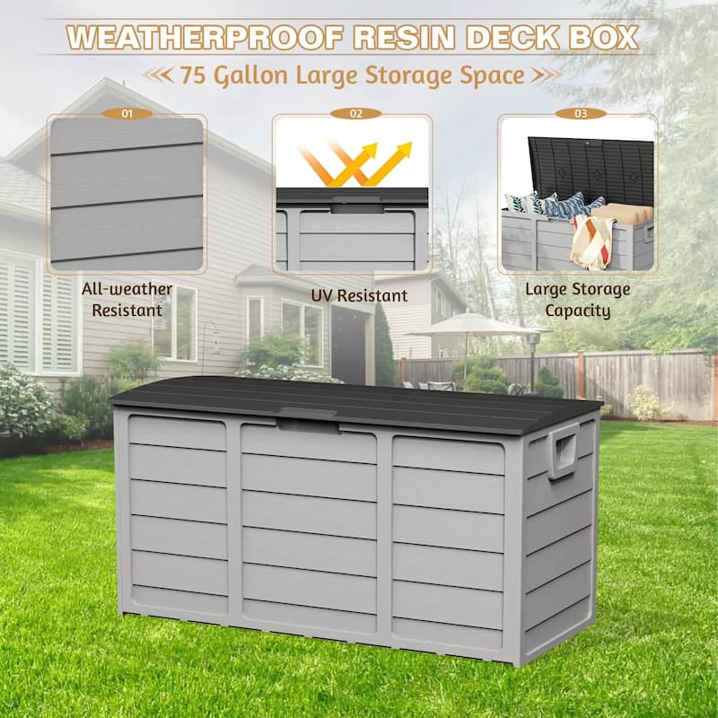 SUNCROWN 75-120 Gallon Weatherproof Resin Outdoor Storage Deck Box for Furniture and Supplies