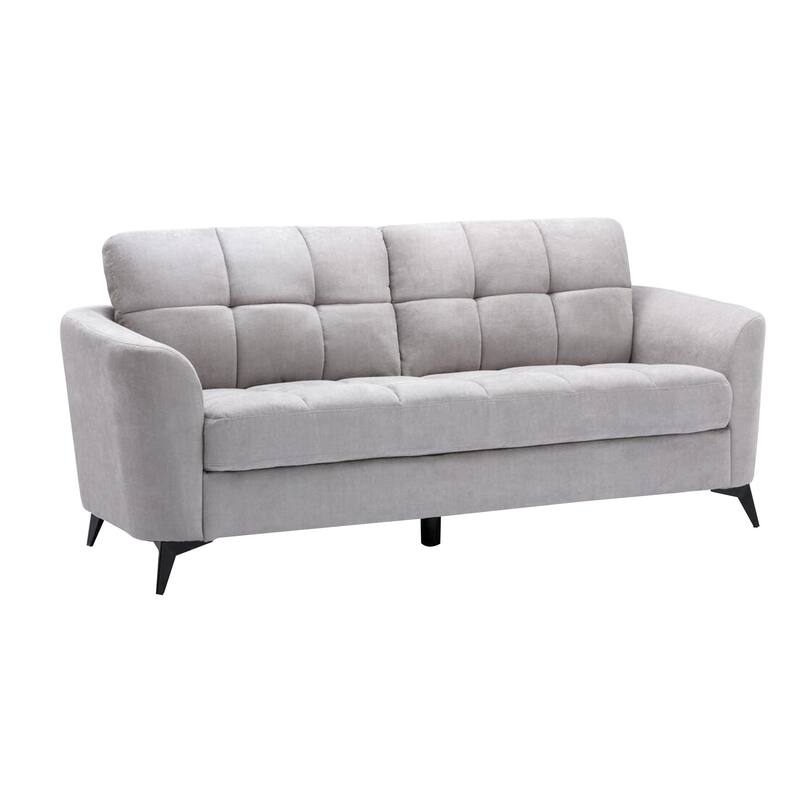 Odin 2 Piece Sofa and Loveseat Set, Tufted Cushions, Light Gray Linen Upholstery