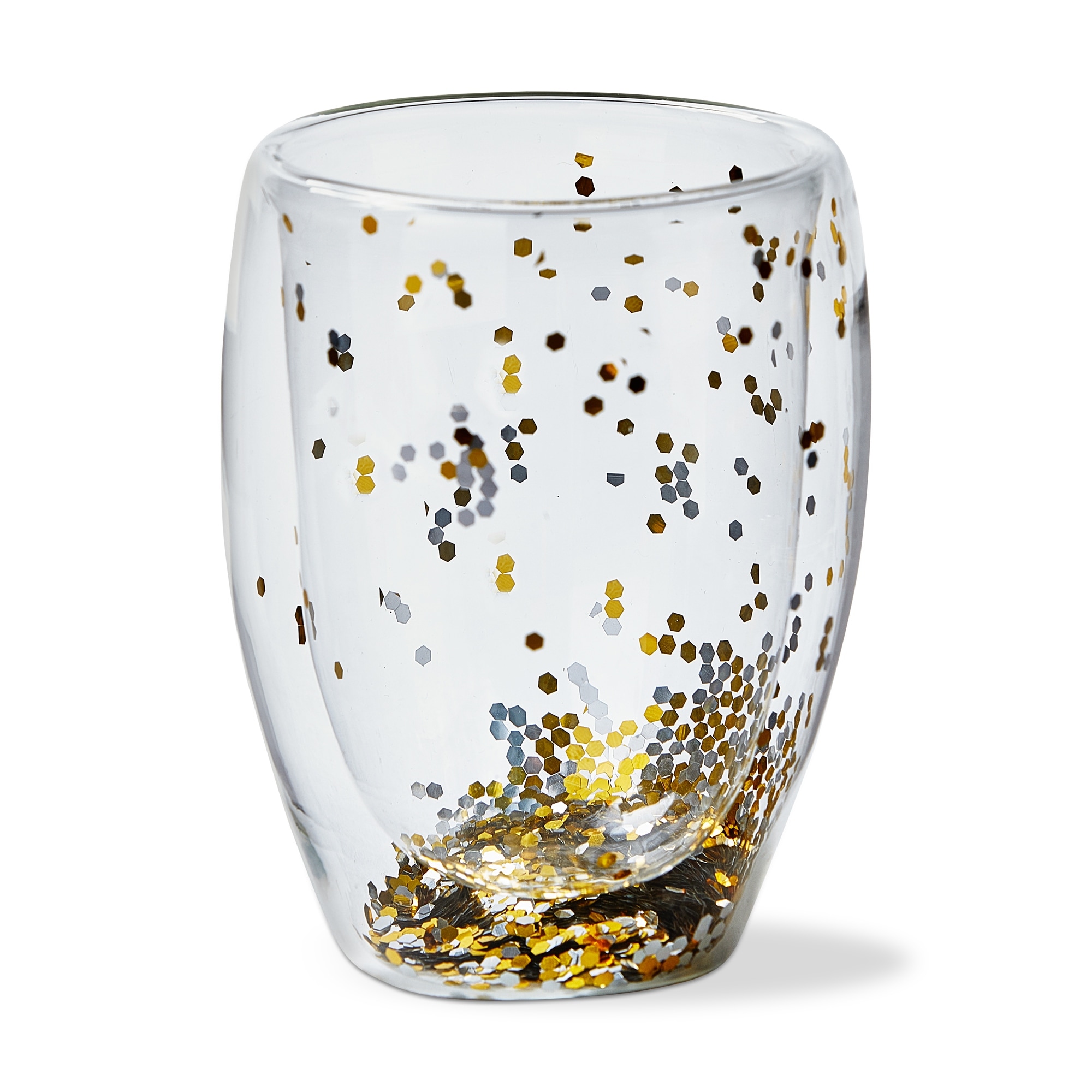 Confetti Double Wall Stemless Wine Glasses Gold 12oz Drinkware for Everyday Use Hand Wash Only 3.5x3.5x4.5 inches