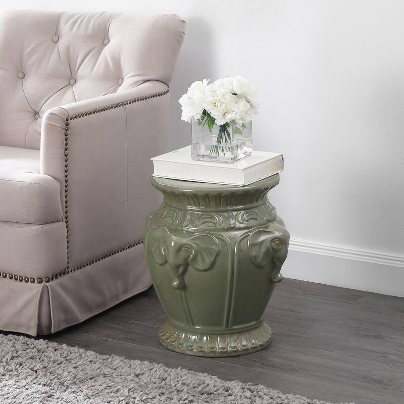 Anita 18" Classic Vintage Ceramic Indoor/Outdoor 4-Elephant Garden Stool, By