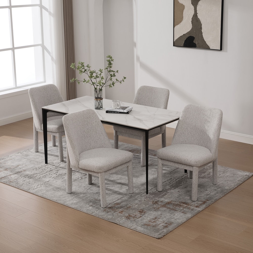 21.46" Wide Modern Minimalist Dining Chair Set Of 4, Chenille Upholstered, Rubberwood Legs, High Curved Backrest