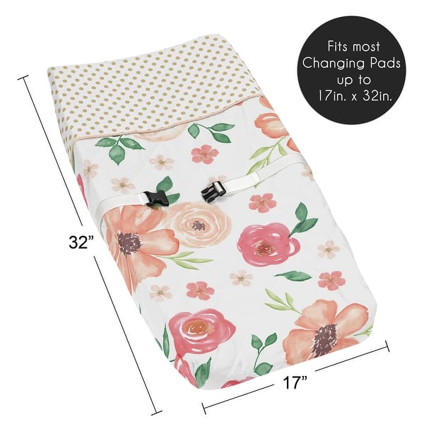 Sweet Jojo Designs Peach, Green and Gold Watercolor Floral Collection Changing Pad Cover