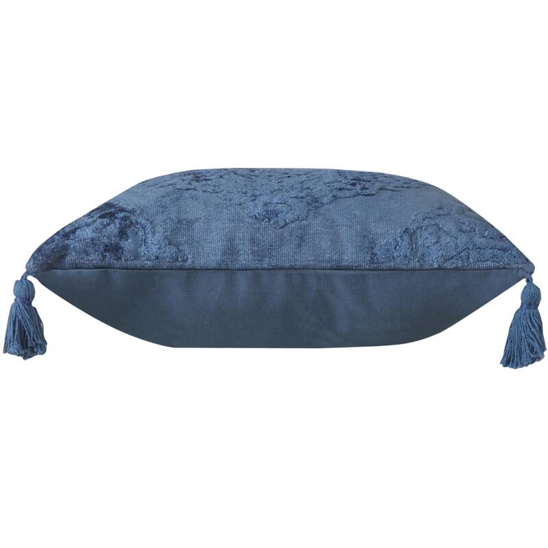 Sevita Deep Blue Traditional Textured Medallion Throw Pillow