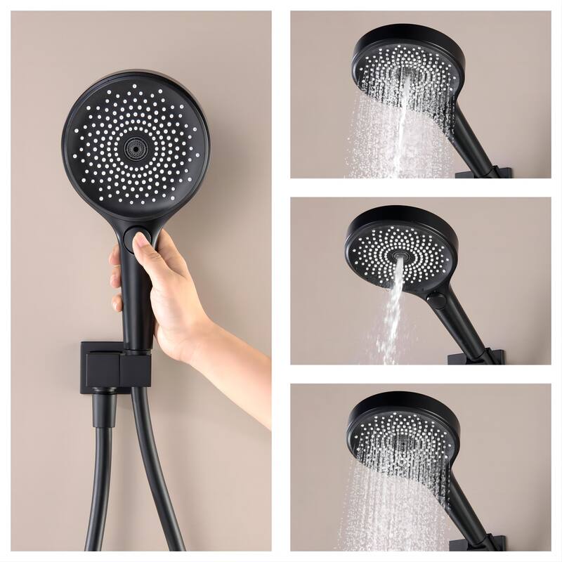 6-Way Wall Mounted 12.6'' Round Showerhead with High-pressure Handheld Showerhead in Black/Gold