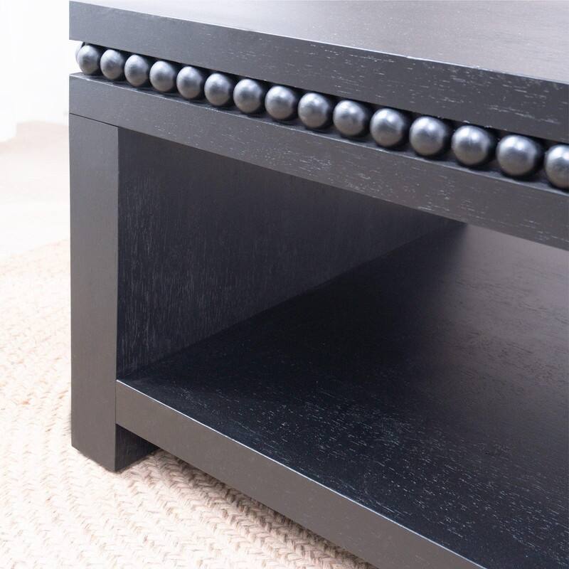 Modern Wood Coffee Table with Beaded Trim and Open Storage Shelf for Stylish Living Room Decor