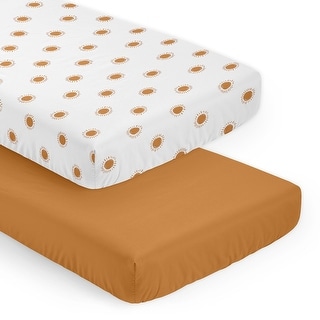 Sweet Jojo Designs Rainbow Vintage Boho Sun Boy Girl Gender Neutral 2 Pack Fitted Crib Sheets Orange Bohemian Minimalist Retro