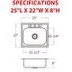 preview thumbnail 5 of 3, CB HOME 25'' Modern Drop in Stainless Steel Kitchen Sink,Top Mount Single Bowl Sink with Three Faucet Hole - 25''X22''X8''