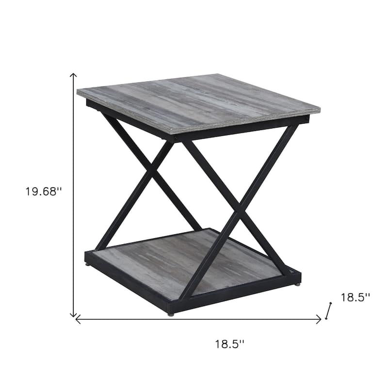 Brown Wood Top Black Iron Frame Square End Table with Modern Design - 18.5” x 18.5” x 19.68” (D x W x H)