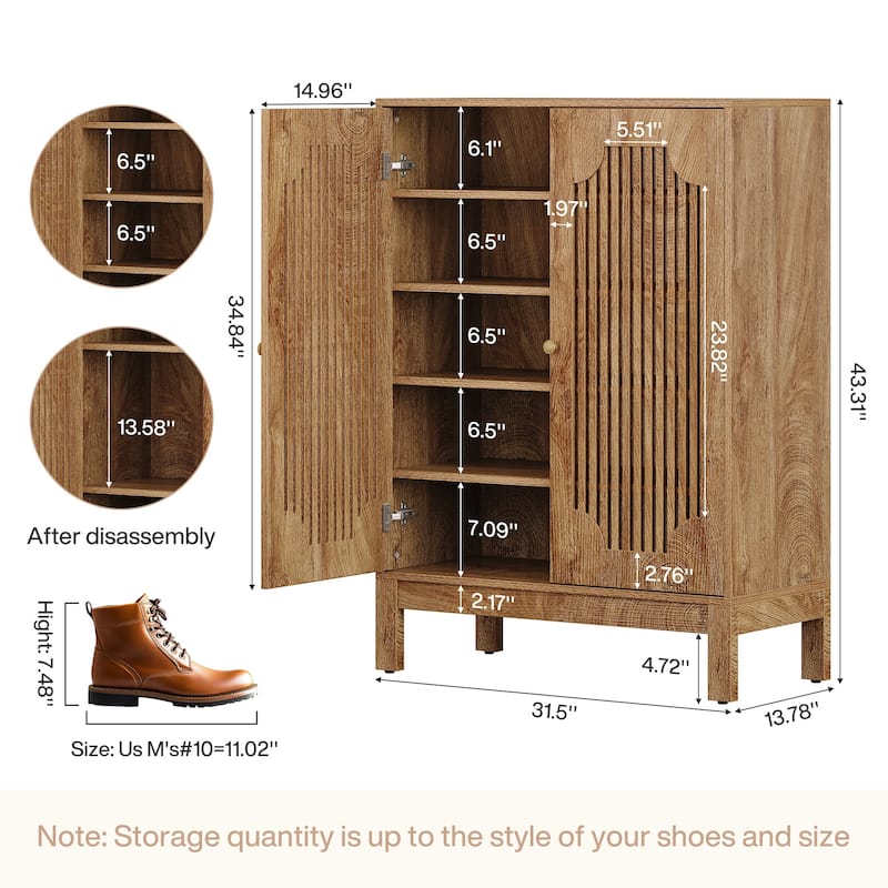 6-Tier Shoe Cabinet with Doors and Adjustable Shelves for Entryway