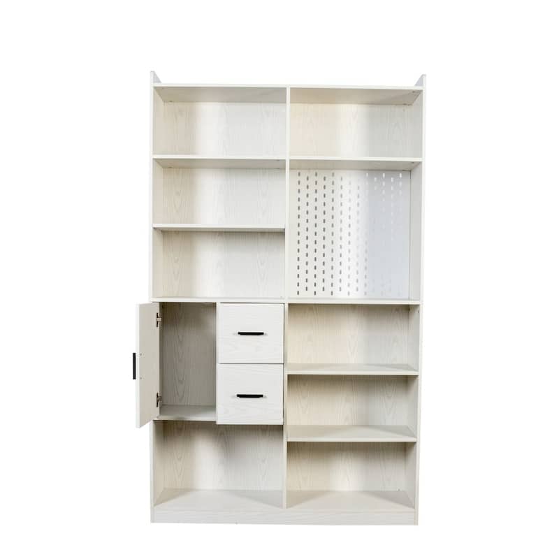47.17" Wide Wood Bookshelf Bookcase Display Cabinet with Pegboard and 9 Shelves