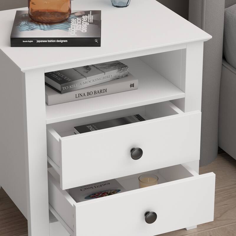 Timechee 21.7'' Tall 2 - Drawer 1- Shelf Nightstand in White End Table