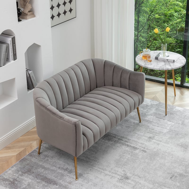 SEYNAR Modern Glam Comfy 50" Metal Legs Curved Sofa 2 Seaters Loveseat with Tufted Back