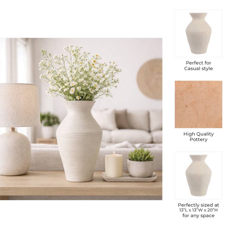 Sculptural Ribbed Paper Mache Table Vase - Stylish Tall Flower Vase