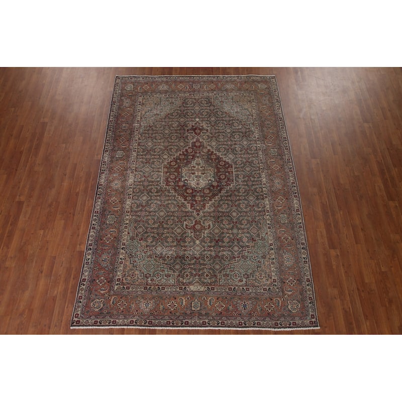 Grey Distressed Tabriz Persian Vintage Area Rug Handmade Wool Carpet - 6'6" x 9'7"