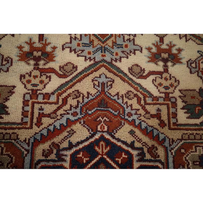 Geometric Heriz Serapi Oriental Area Rug Hand-Knotted Wool Carpet - 7'11"x 9'6"