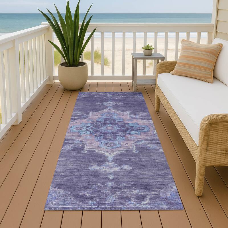 Machine Washable Indoor/ Outdoor Traditional Tabriz Chantille Rug - Purple - 2'3" x 7'6"