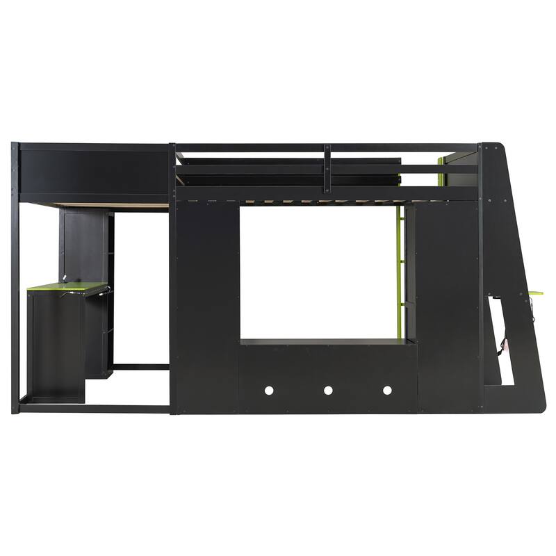 L Shaped Twin Gaming Bed with RGB LED Lights and Storage Shelves