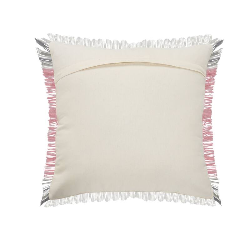 20" Pink and Gray Handmade Square Throw Pillow with Fringe