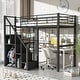 preview thumbnail 3 of 10, Black Twin Metal Loft Bed with Built-In Storage Stairs, Hanging Wardrobe Space, and Guardrails - No Box Spring Required