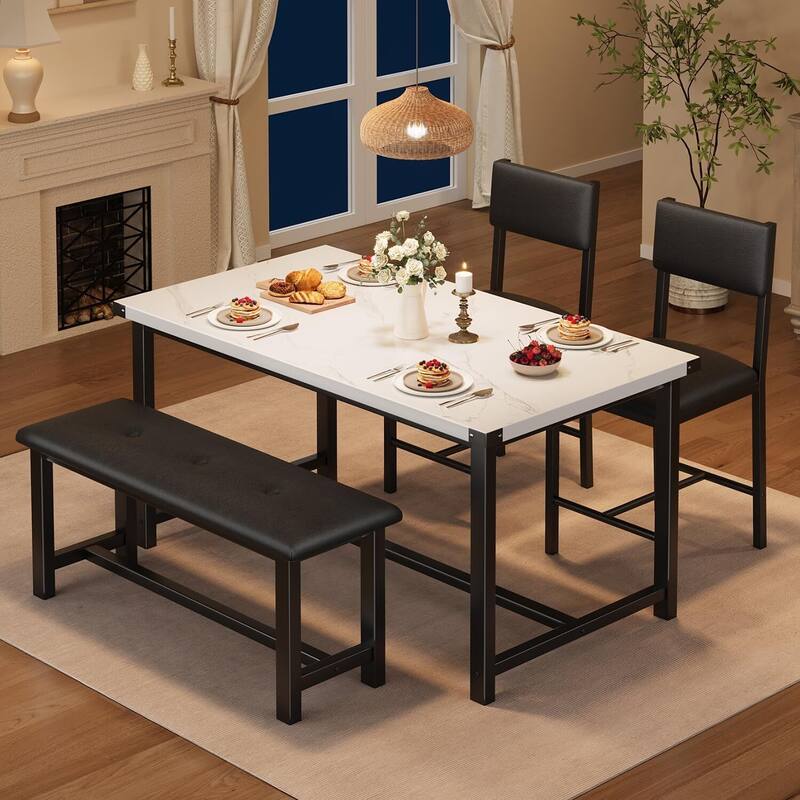 Kitchen Dining Table Set for 4 with 2 Padded Chairs and Bench for Apartment, Home