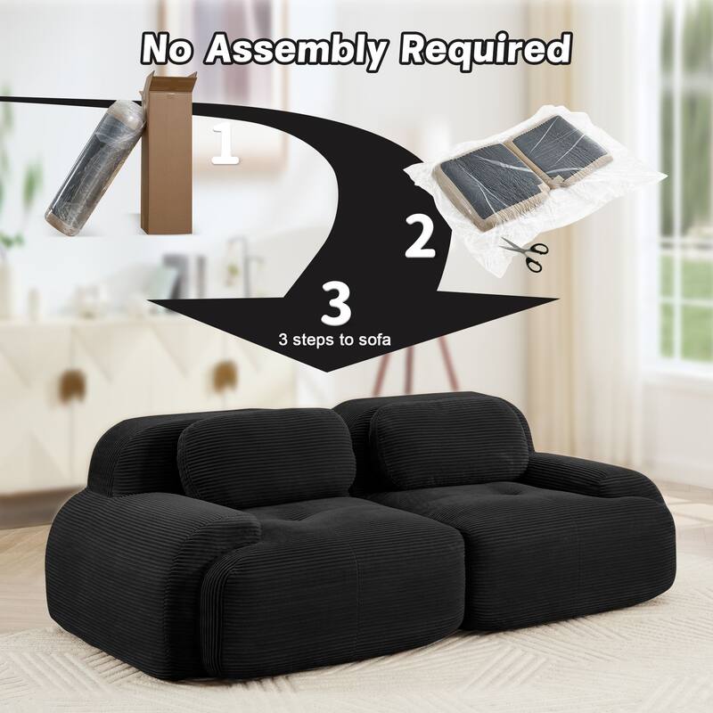 Rossetta Simplified Anti-Slip Style Premium Corduroy Fabric Modular Loveseat Sofa with Curved Armrests