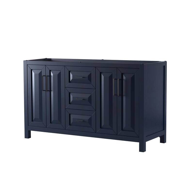 Wyndham Collection Daria 59" Double Free Standing Vanity Cabinet Only - Dark Blue / Matte Black Hardware
