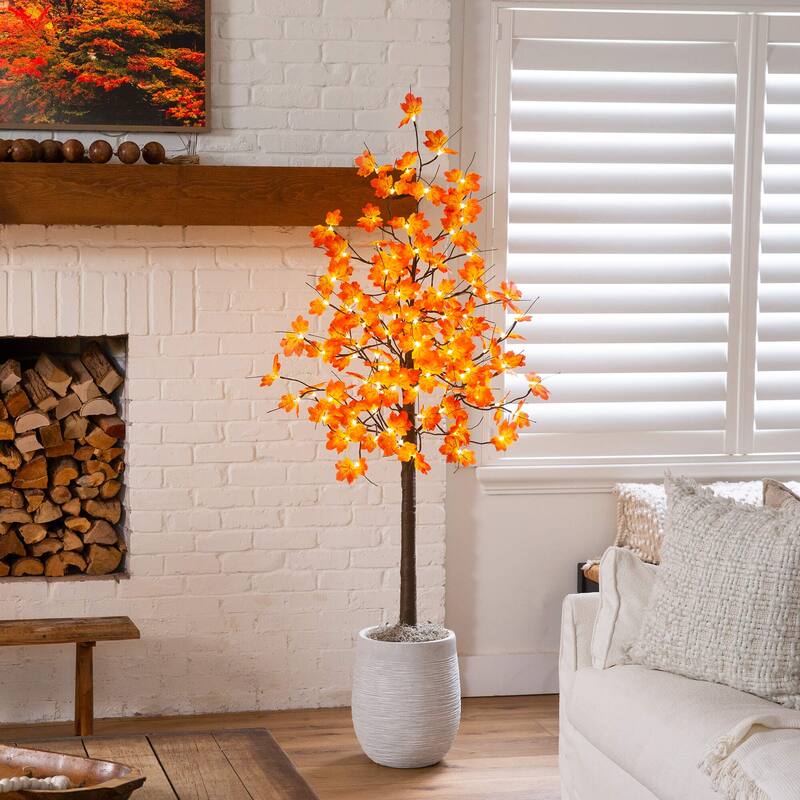 6-ft Pre-Lit Minimalist Autumn Maple Artificial Fall Tree - Green