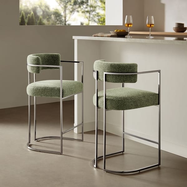 slide 2 of 10, Huron Curved Back Fabric and Metal Counter Stool by Modway Silver Leaf