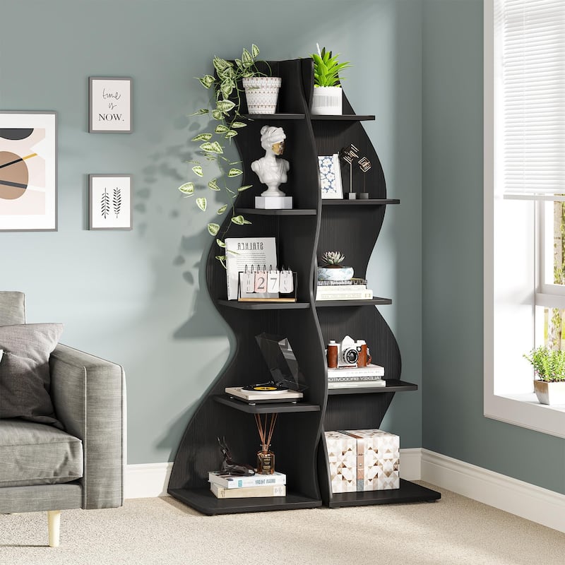 Corner Shelf Bookcase Bookshelf with Unique Shape for Living Room, Home Office