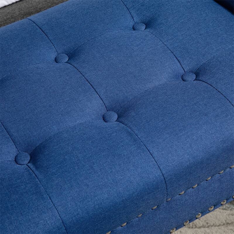 Modern Button Tufted Sitting Bench,Accent Fabric Upholstered Ottoman - Blue