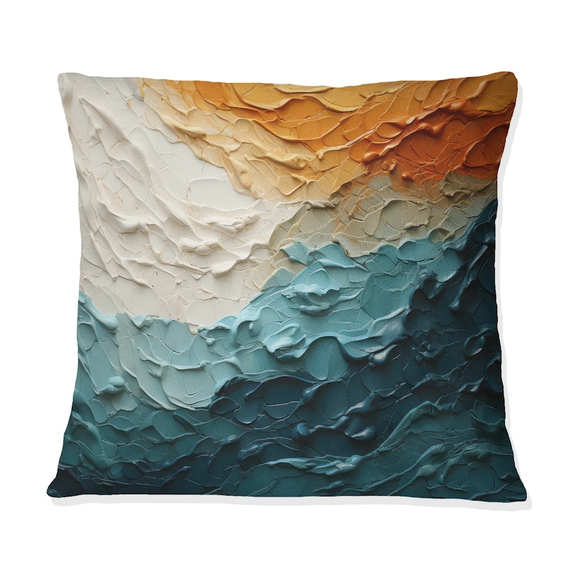 Designart "Teal Orange Ocean Coastal Essence Collage" Modern Printed Throw Pillow